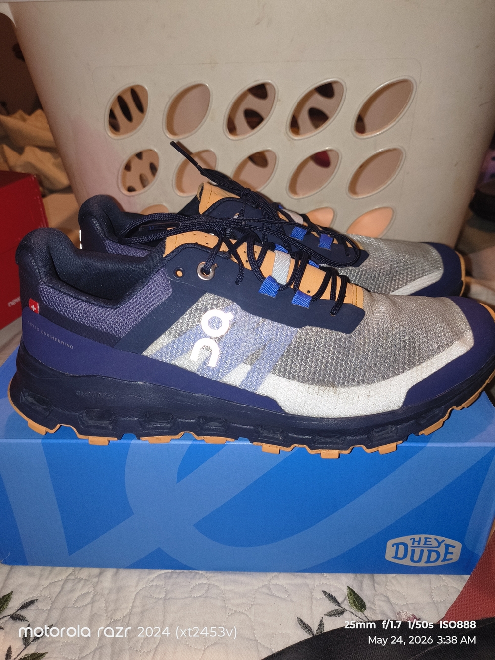 On Running Women's Trail Runners in Navy, Gray and Orange